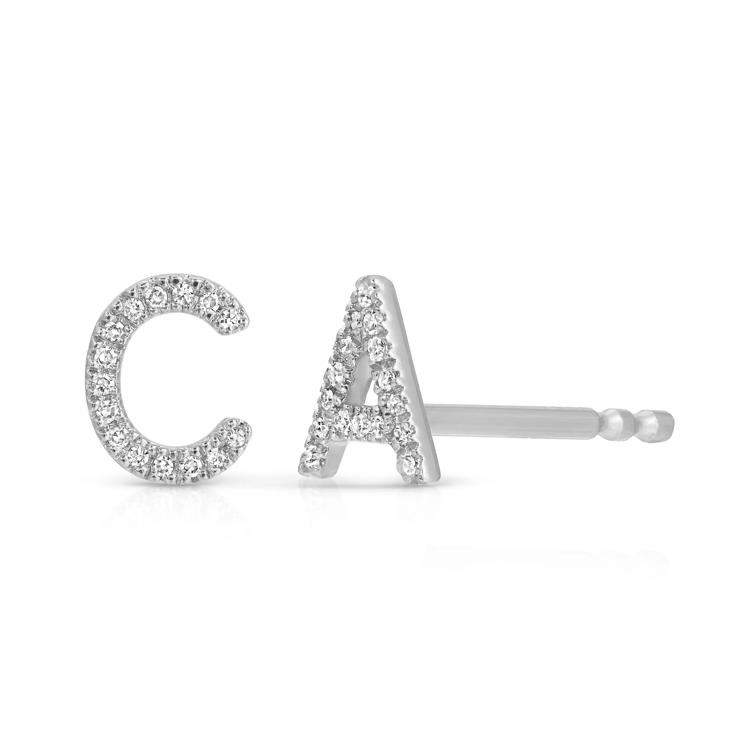 14K Gold Pav Letter Stud