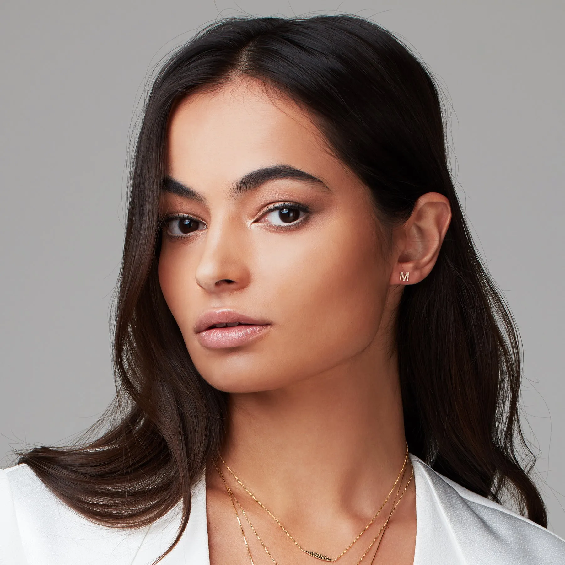 14K Gold Pav Letter Stud