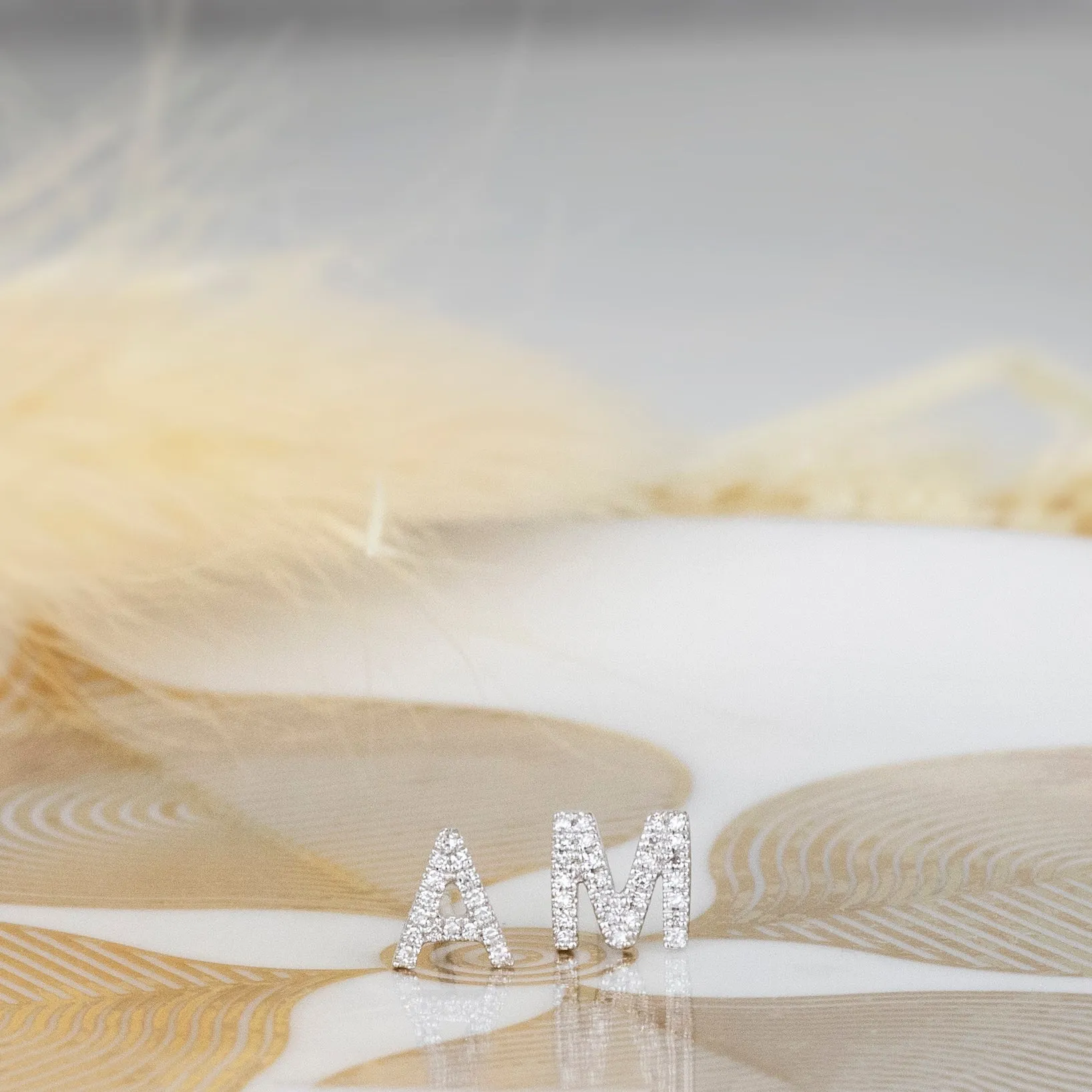 14K Gold Pav Letter Stud