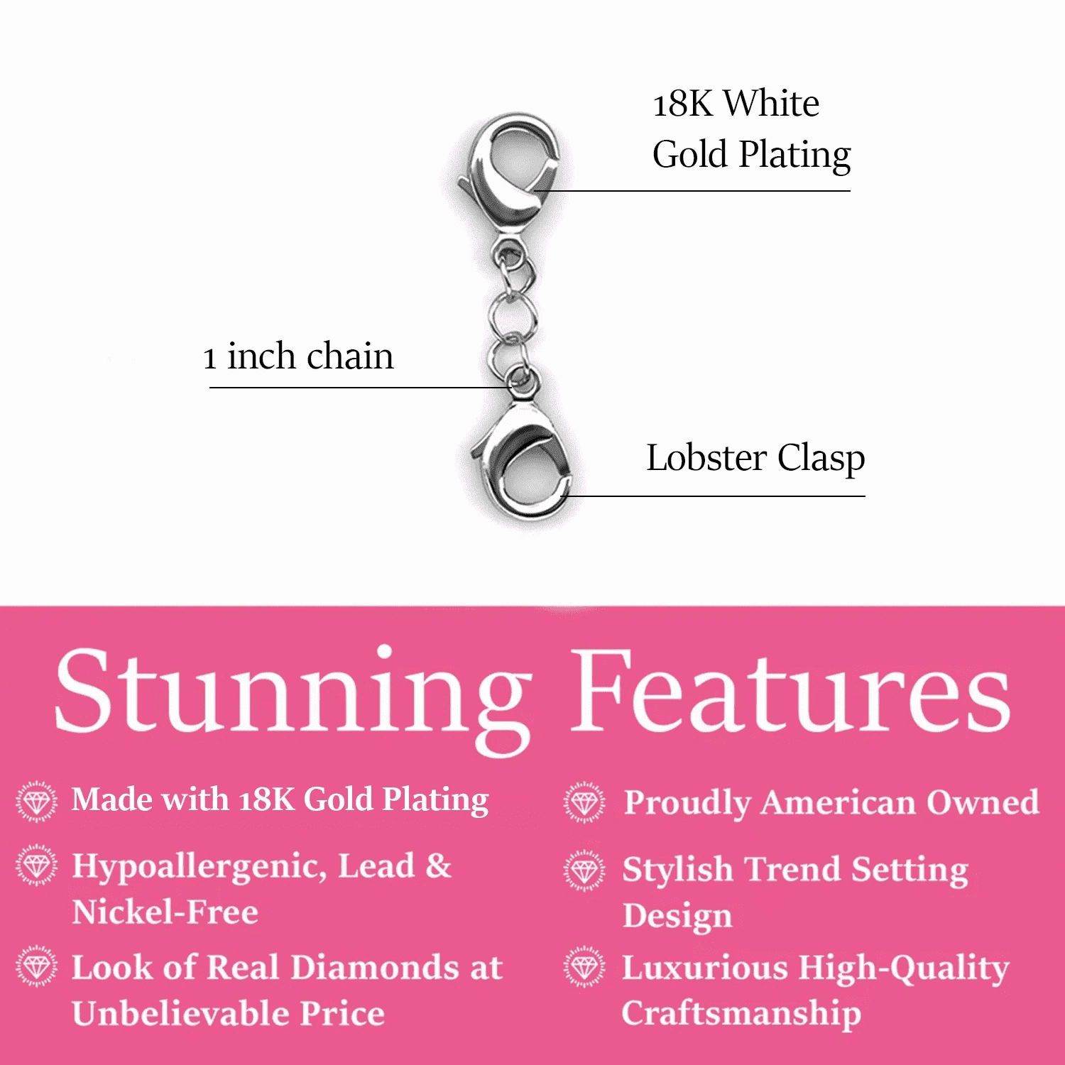 18k White Gold Plated Necklace Extenders