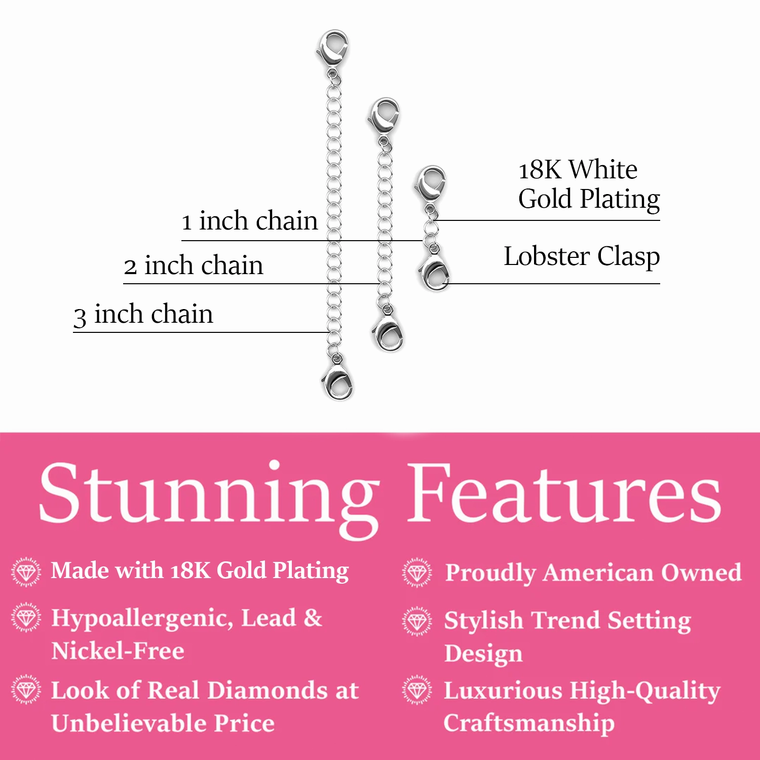 18k White Gold Plated Necklace Extenders