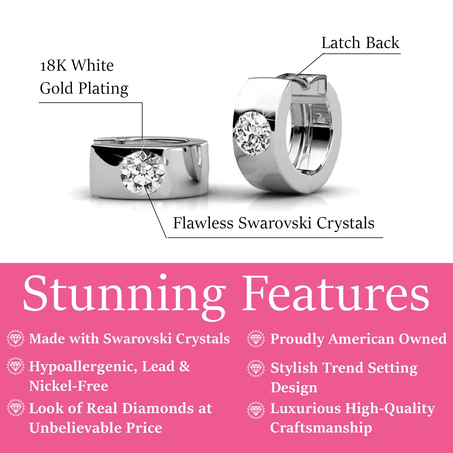 Alana 18k White Gold Plated Small Hoop Earrings with Swarovski Crystals  Final Sale