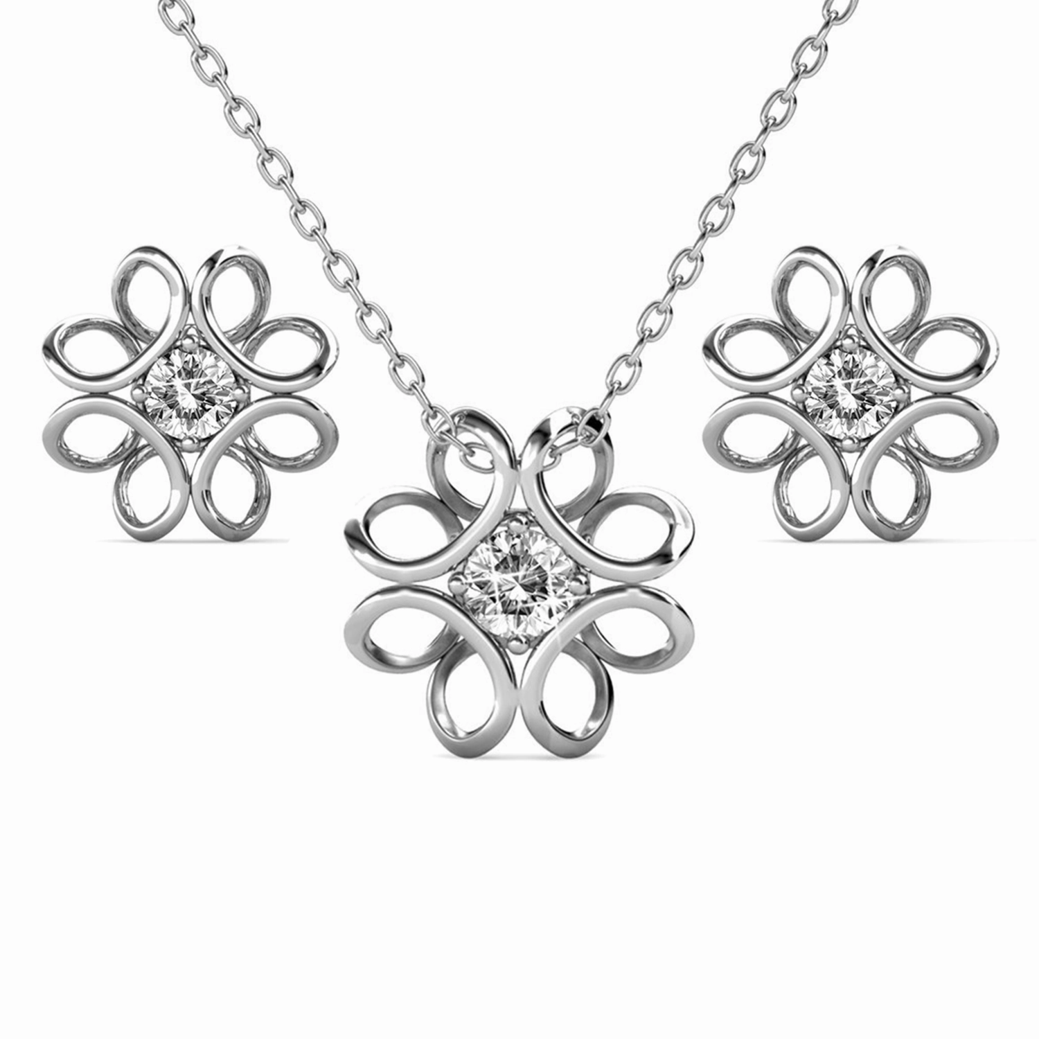 Alexis 18k White Gold Plated Flower Earring and Necklace Set with Swarovski Crystals