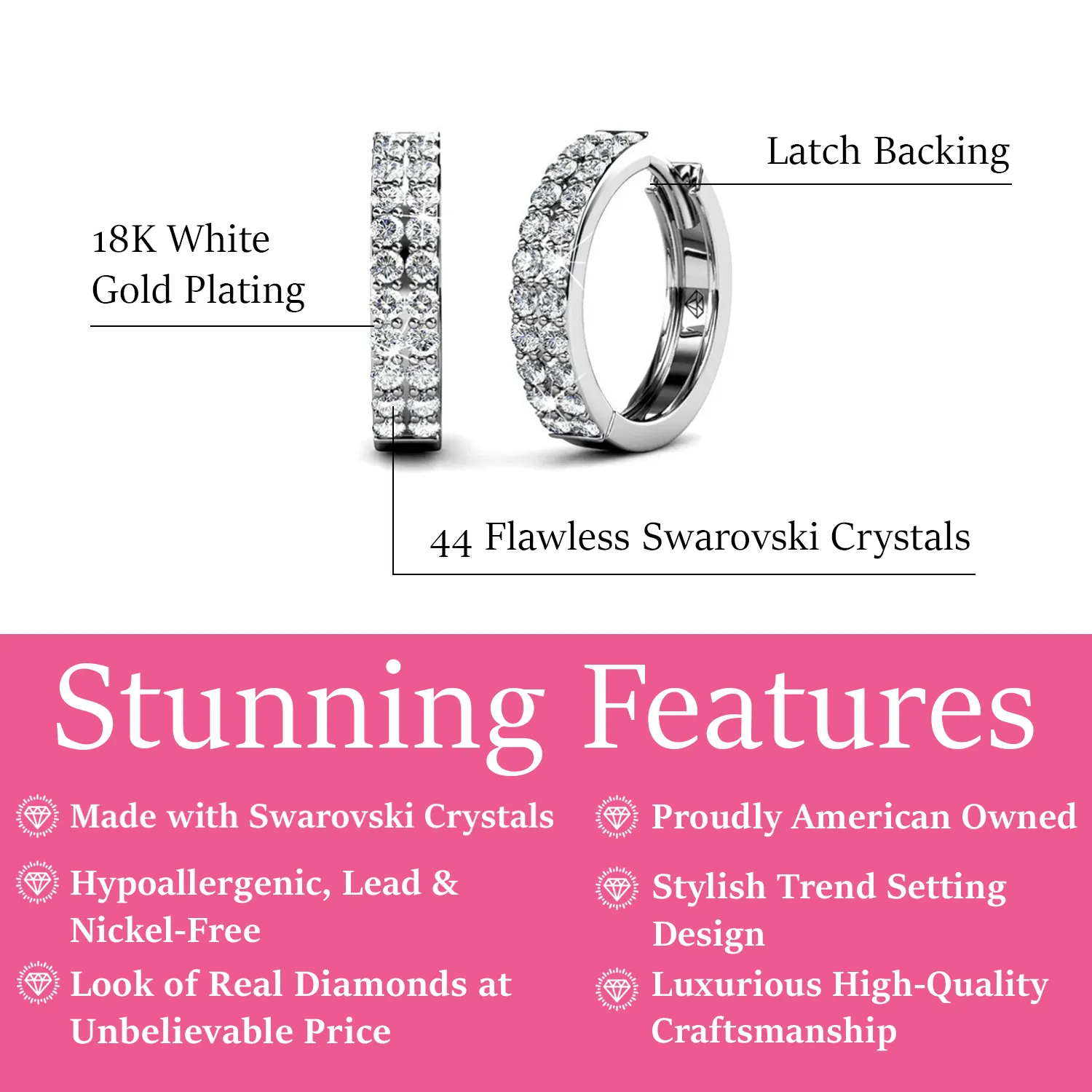 Alice 18k White Gold Plated 17mm Hoop Earrings with Swarovski Crystals