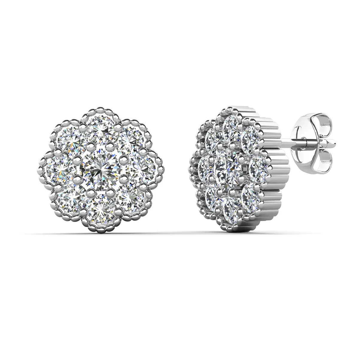 Alyssa 18k White Gold Plated Flower Stud Earrings with Simulated Diamond Crystals