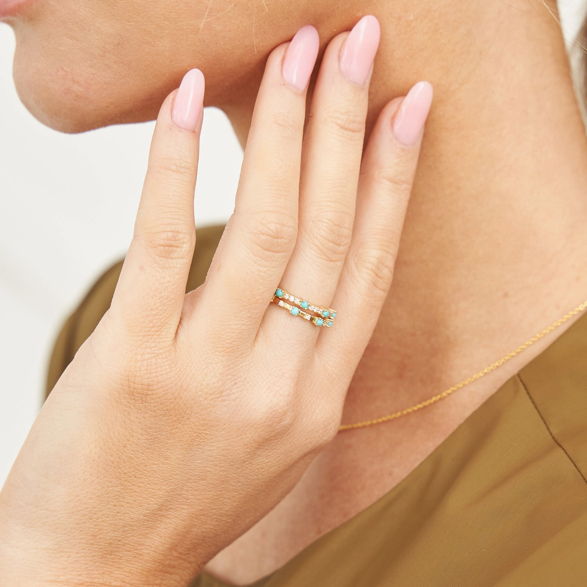 Alyssa 14K Gold Turquoise Dainty Ring with White Diamonds