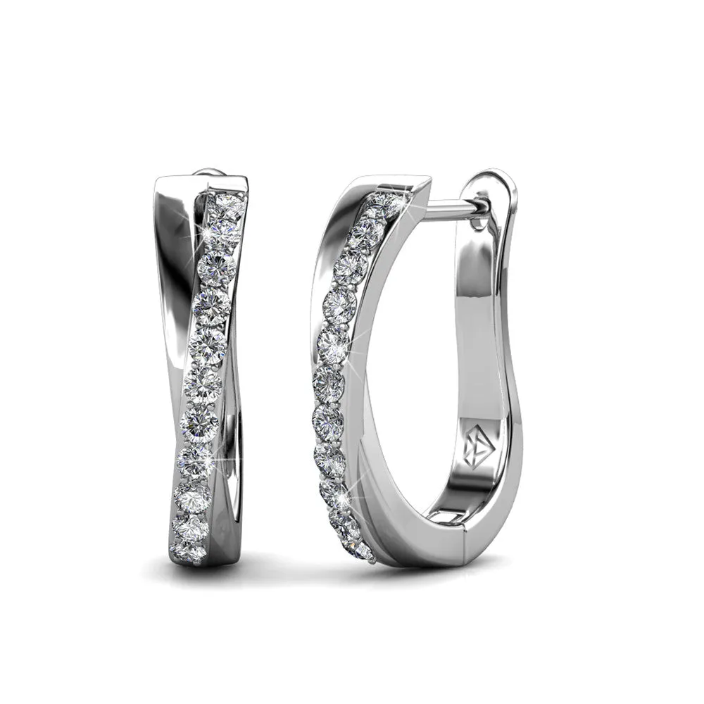 Amaya 18k White Gold Plated 16mm Twisted Hoop Earrings with Swarovski Crystals