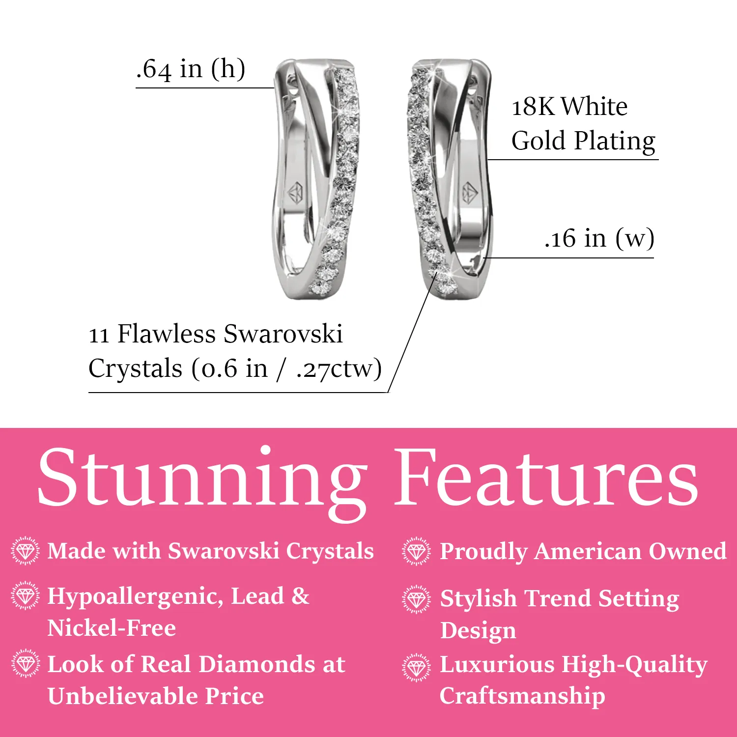 Amaya 18k White Gold Plated 16mm Twisted Hoop Earrings with Swarovski Crystals