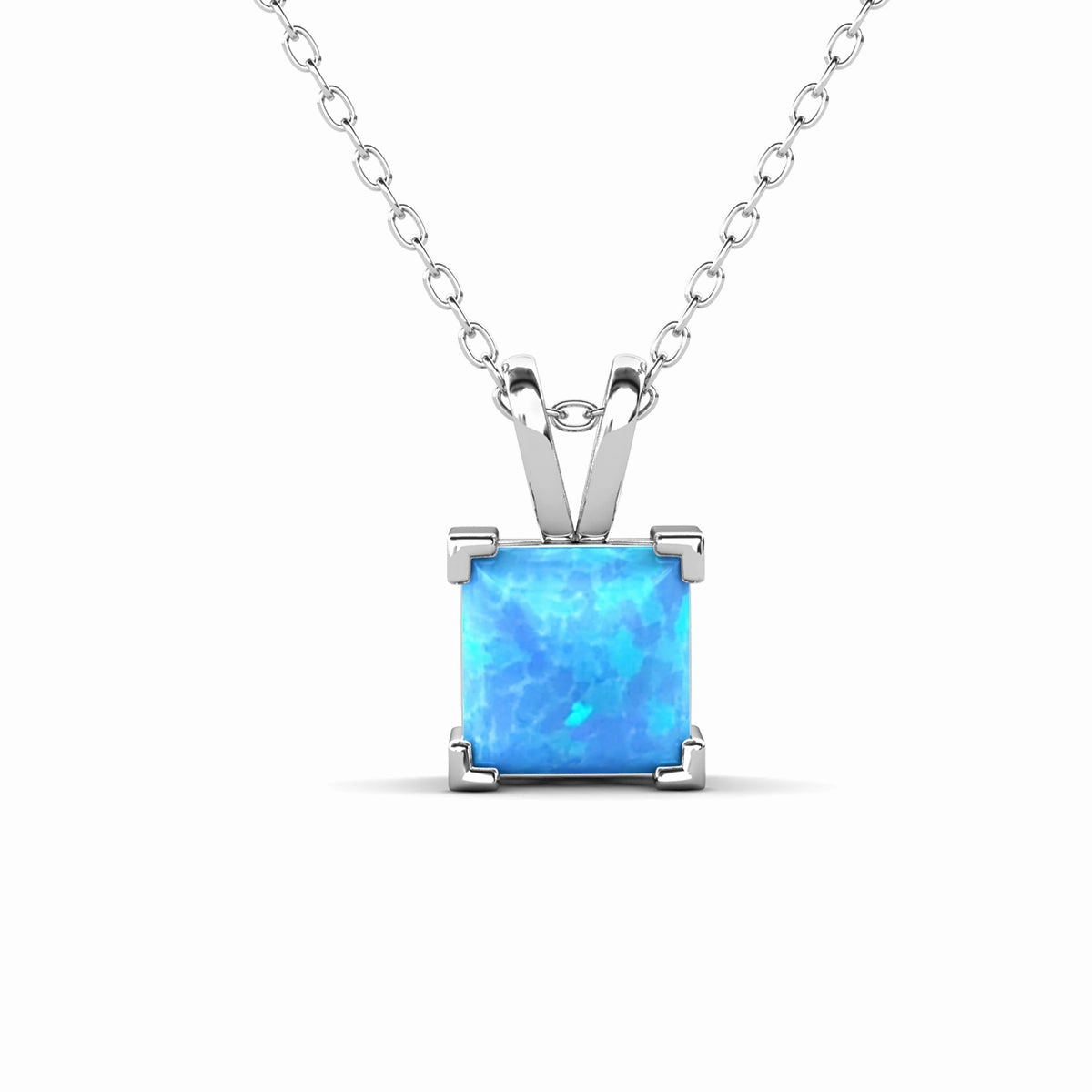 Amphitrite 18k White Gold Plated Pendant Necklace with Princess Cut Opal Stone
