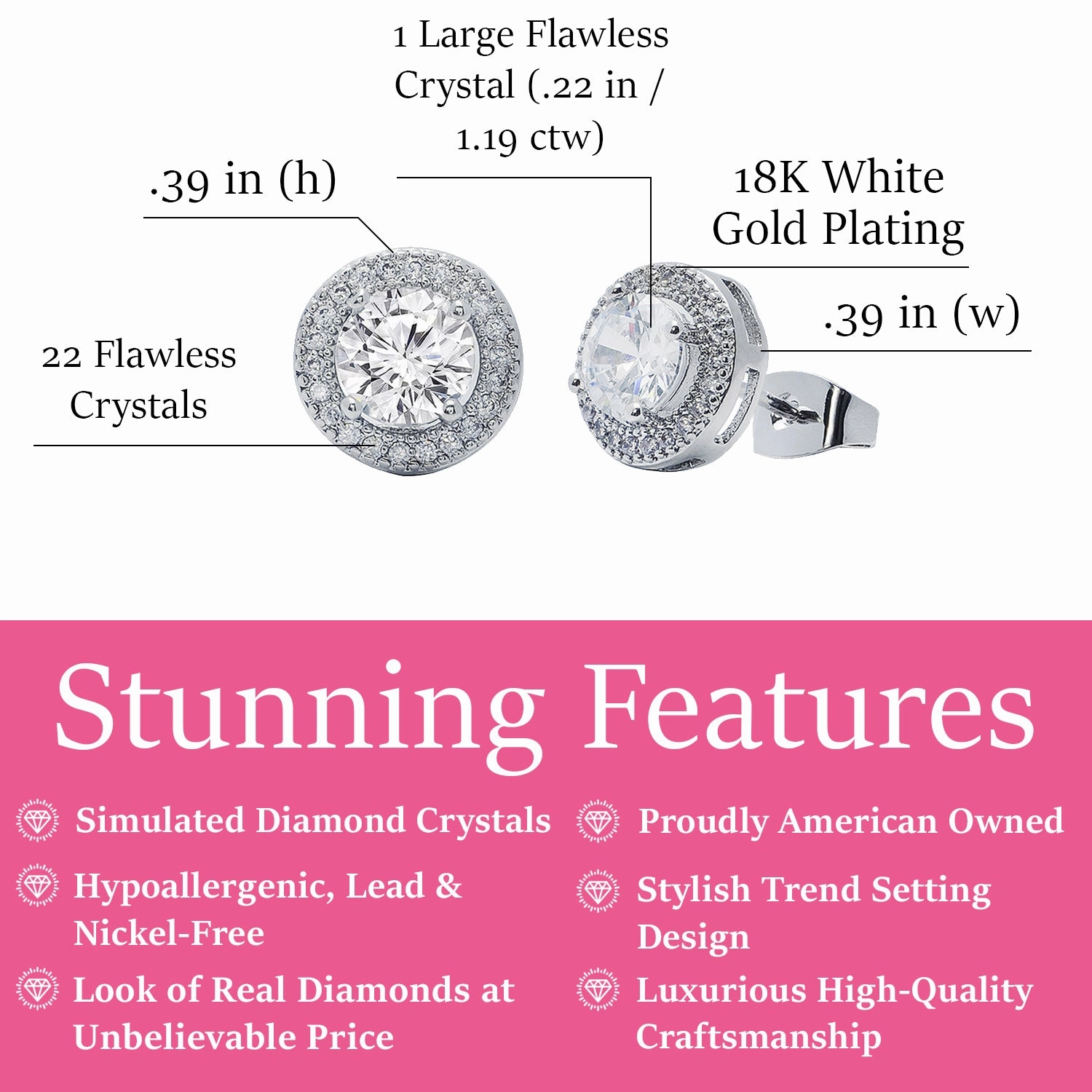 Ariel 18k White Gold Plated Halo Stud Earrings with Simulated Diamond Crystals
