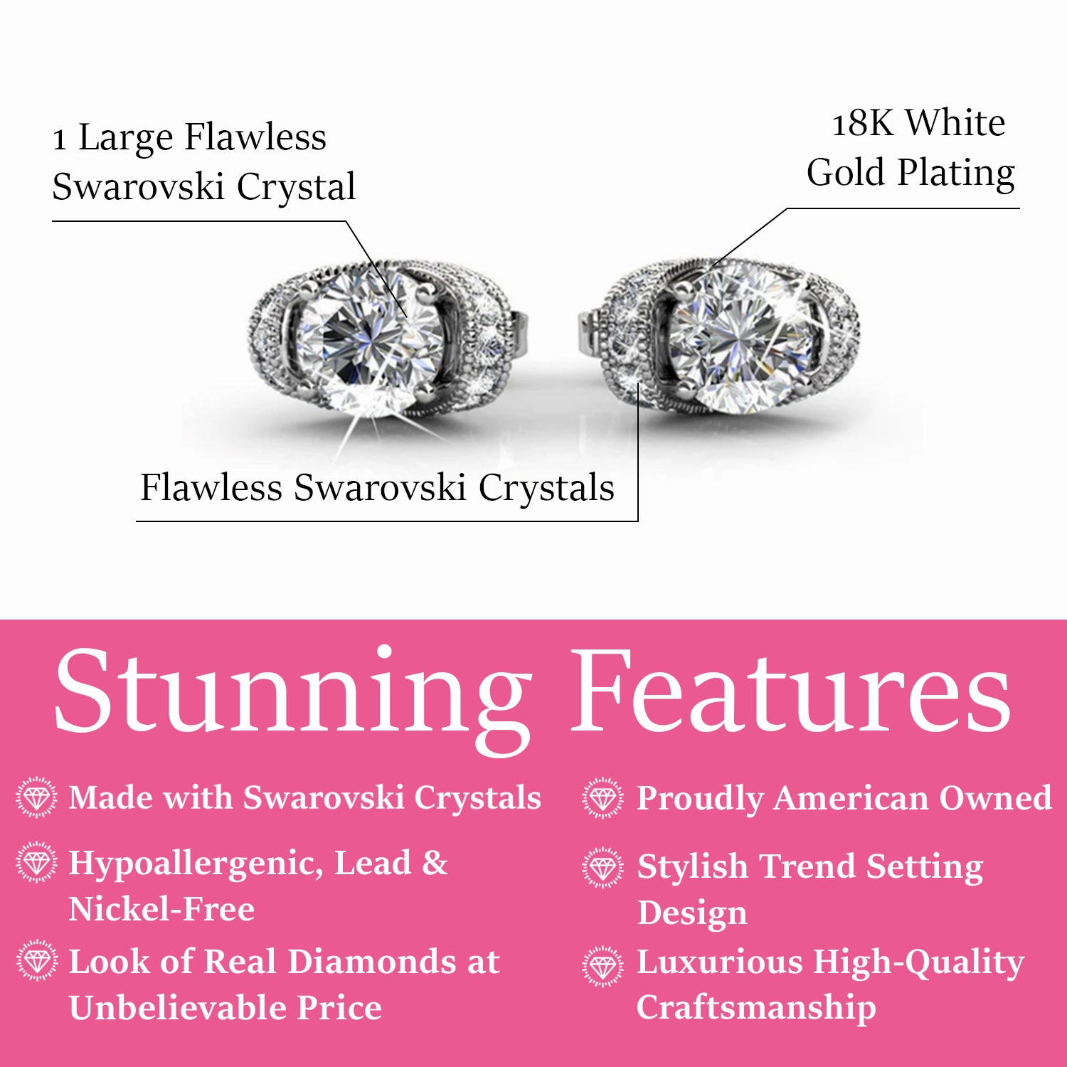 Astrid 18k White Gold Plated Stud Earrings with Swarovski Crystal  Final Sale