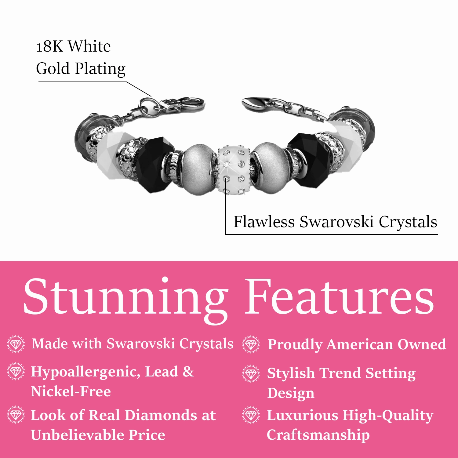Aurora 18k White Gold Plated Beaded Bracelet with Swarovski Crystals