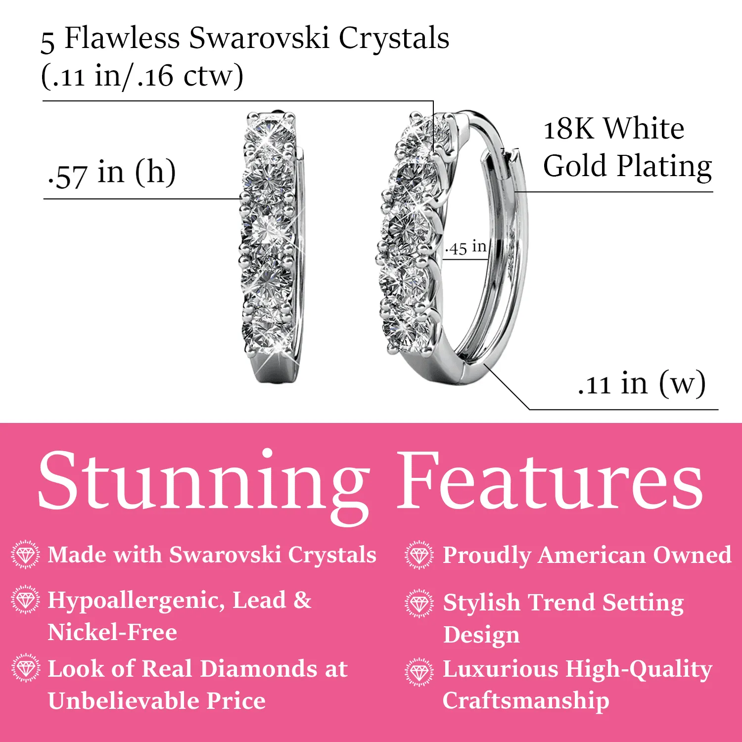 Bethany 18k White Gold Plated 15mm Hoop Crystal Earrings with Swarovski Crystals