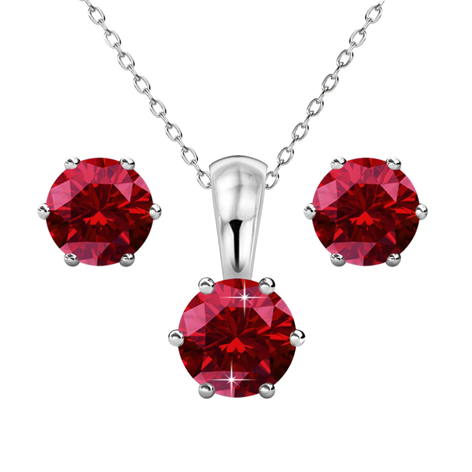 Birthstone 18k White Gold Plated Stud Earrings and Necklace Set with 1CT Swarovski Crystals