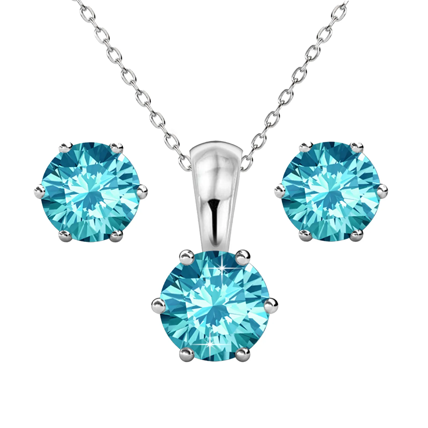 Birthstone 18k White Gold Plated Stud Earrings and Necklace Set with 1CT Swarovski Crystals
