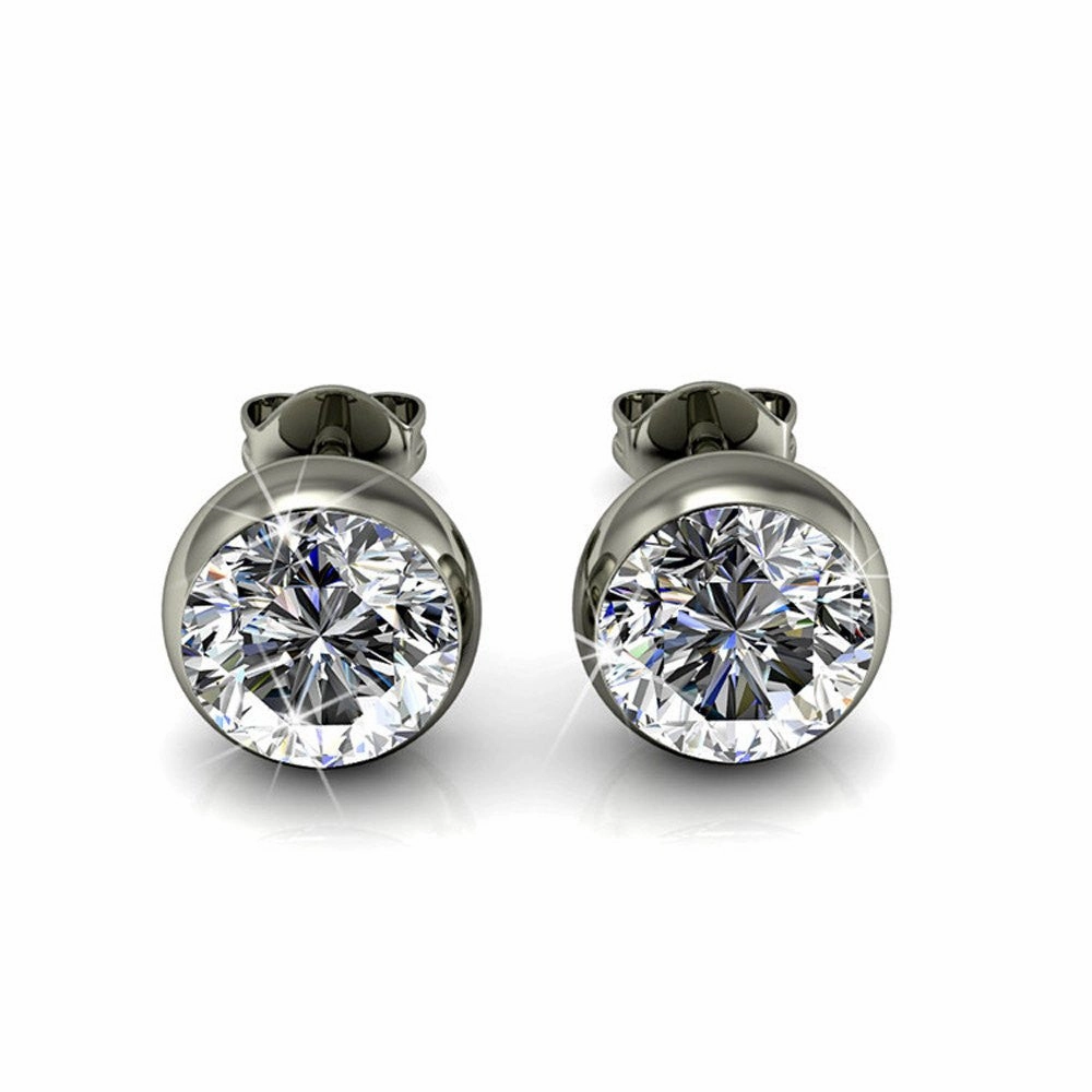 Blaire 18k White Gold Plated Stud Earrings with Round Cut Swarovski Crystals