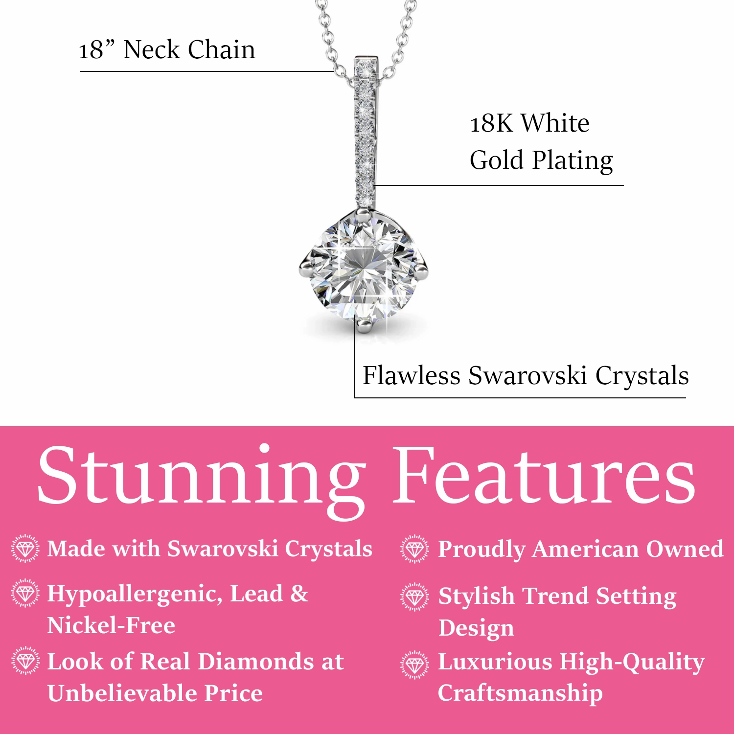 Blythe 18k White Gold Plated Diamond Solitaire Pendant Necklace with Swarovski Crystals  Final Sale