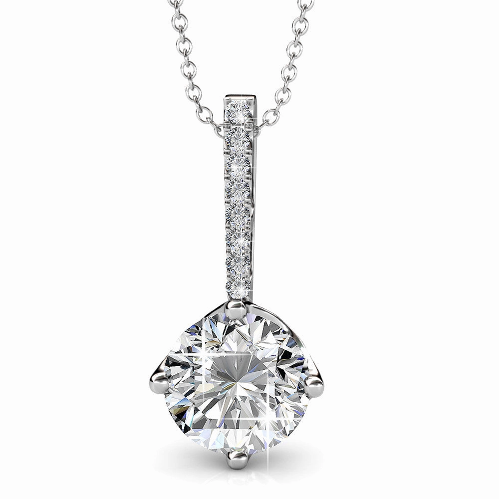 Blythe 18k White Gold Plated Diamond Solitaire Pendant Necklace with Swarovski Crystals  Final Sale
