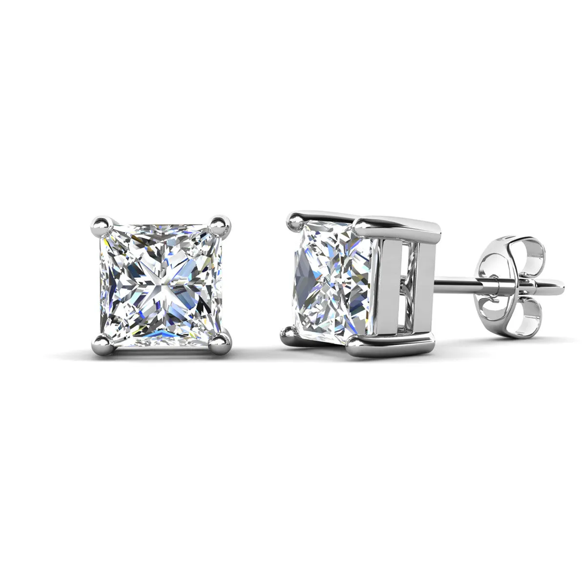 Brooke 18k White Gold Plated Stud Earrings with Princess Cut Swarovski Crystals