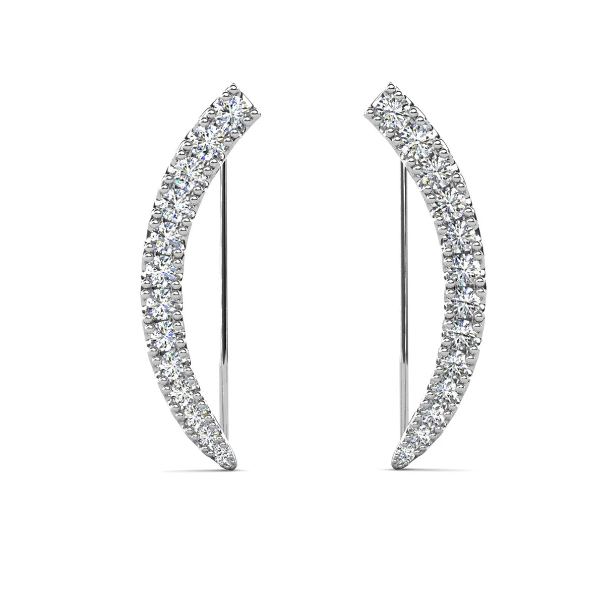 Camila 18k White Gold Plated Ear Climber Earrings with Simulated Diamond Crystals