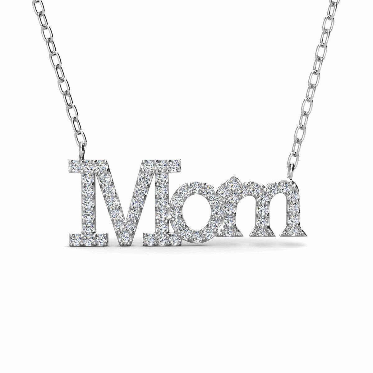 Carrie 18k White Gold Plated Mom Necklace with Swarovski Crystals