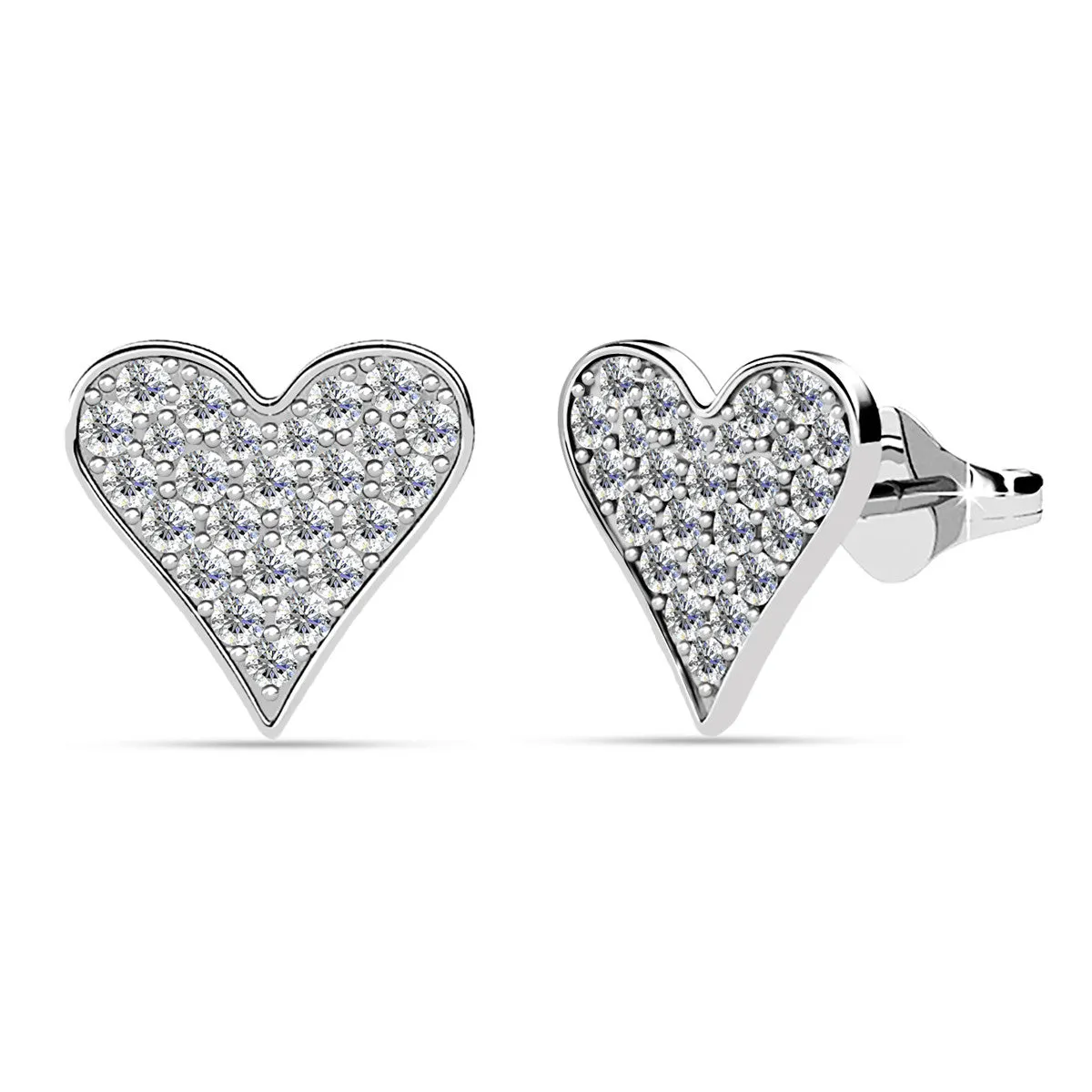 Cecilia 18k White Gold Plated Silver Heart Stud Earrings with Swarovski Crystals