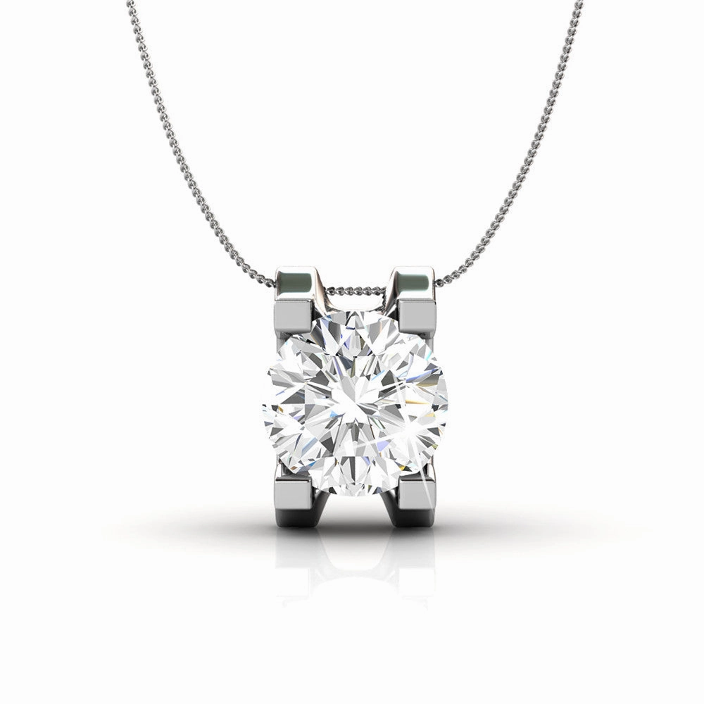 Clara 18k White Gold Plated Pendant Necklace with Solitaire Round Cut Swarovski Crystal