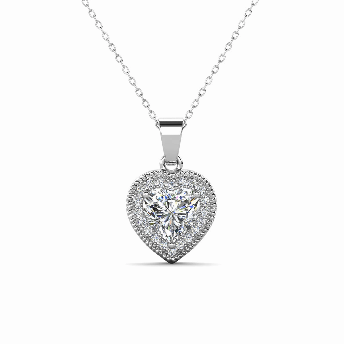 Coraline 18k White Gold Plated Heart Pendant Necklace with Simulated Diamond Crystals