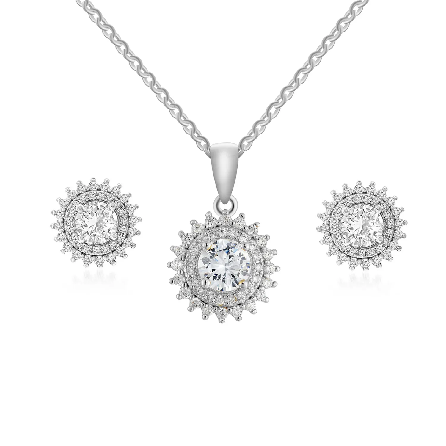 Cordelia 18k White Gold Necklace and Stud Earrings Jewelry Set with Simulated Diamond Crystals