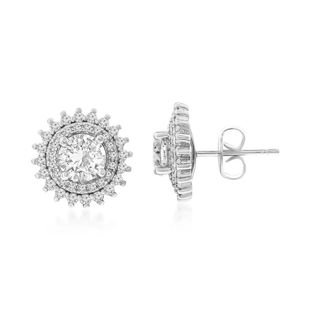 Cordelia 18k White Gold Plated Stud Earrings with Round Cut Simulated Diamond Crystals