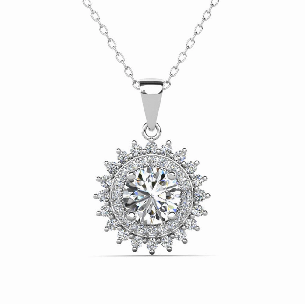 Cordelia 18k White Gold Plated Silver Pendant Necklace with Simulated Diamond Crystals