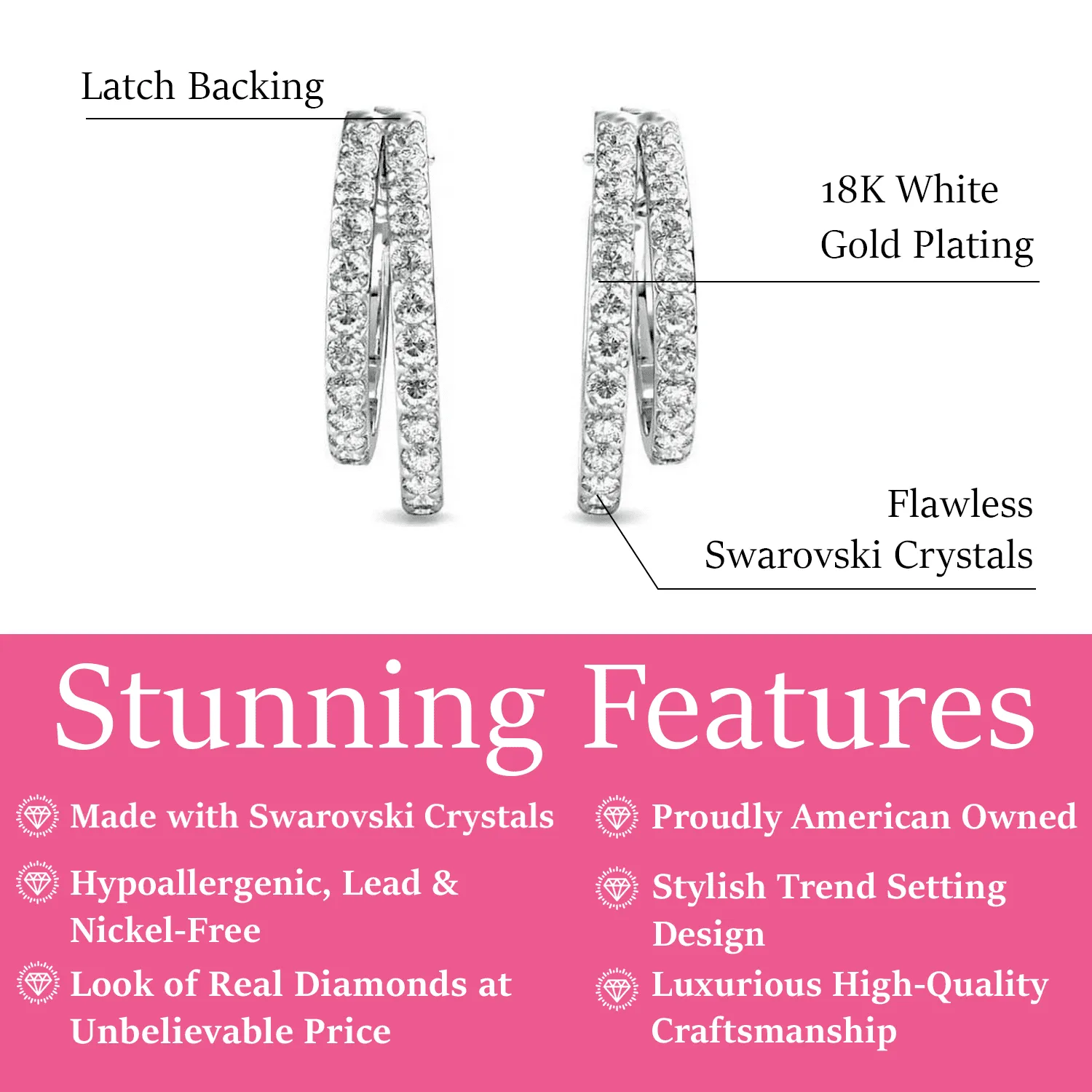Corina 18k White Gold Plated 20mm Hoop Earrings with Swarovski Crystals