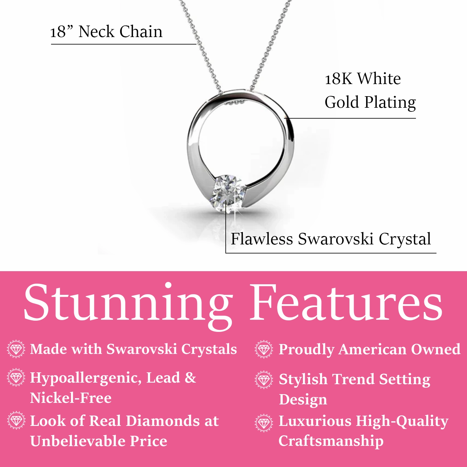Dahlia 18k White Gold Plated Hoop Necklace with Swarovski Crystal