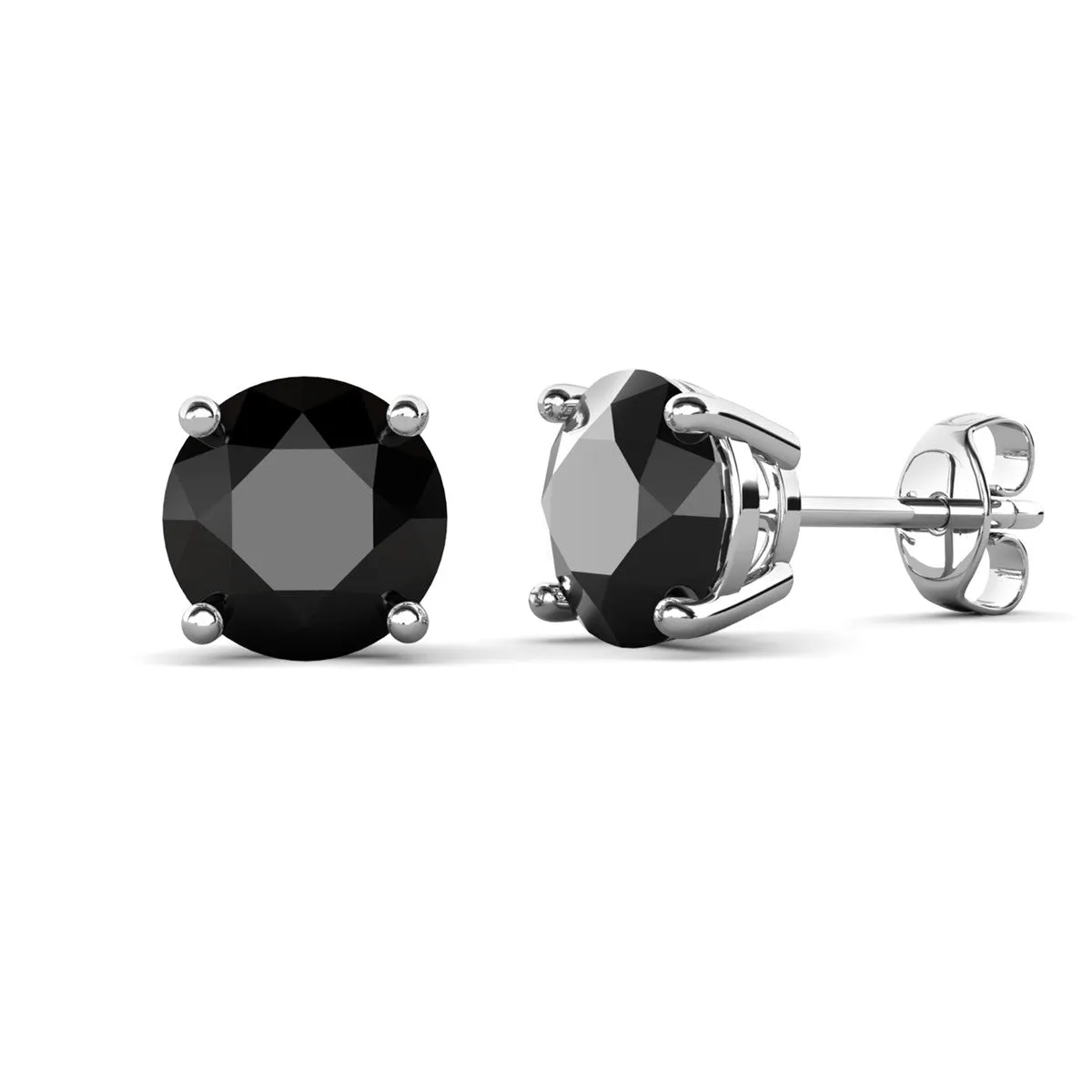 Dina 18k White Gold Plated Stud Earrings with Black Gemstone