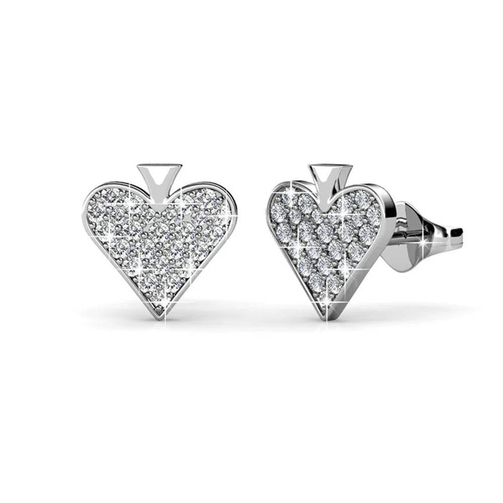 Dylan 18k White Gold Plated Heart Earrings with Swarovski Crystals - Final Sale