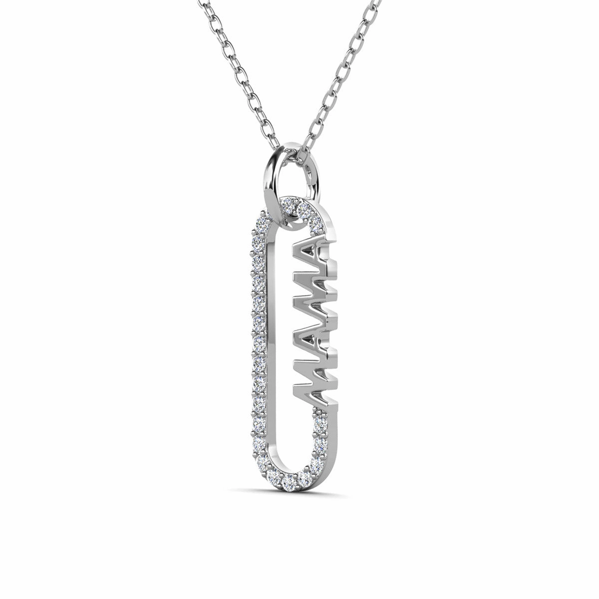 Elaine 18k White Gold Plated Mama Pendant Necklace with Swarovski Crystals