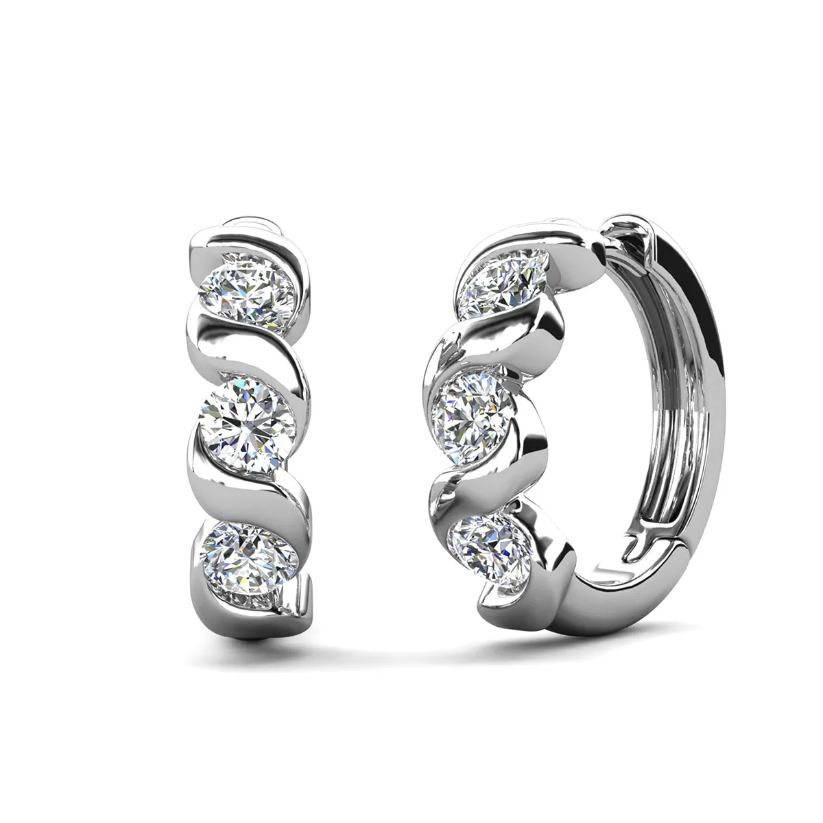 Eleanor 18k White Gold Plated Silver Hoop Earrings with Simulated Diamond Crystals  Final Sale