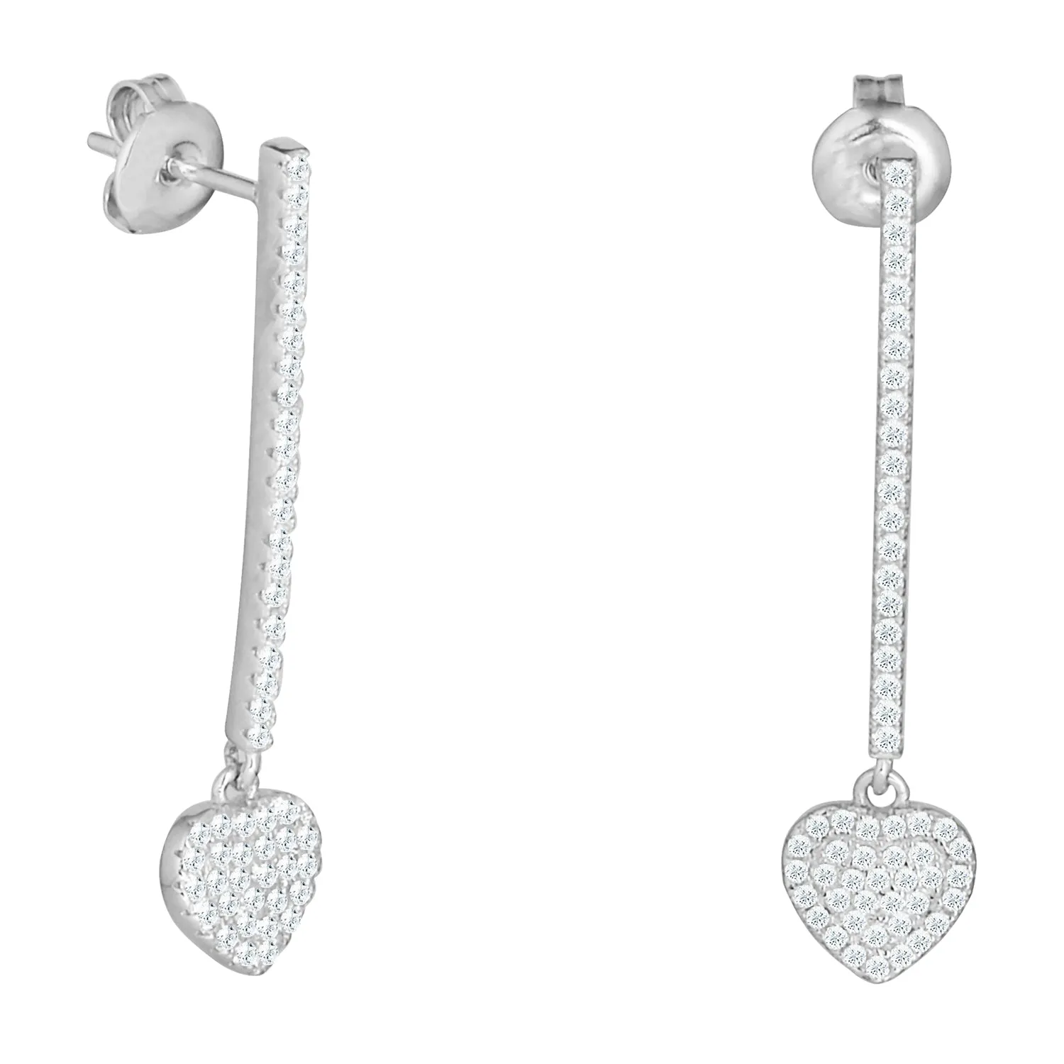 Ella 18k White Gold Plated Heart Drop Earrings with Simulated Diamond Crystals  Final Sale