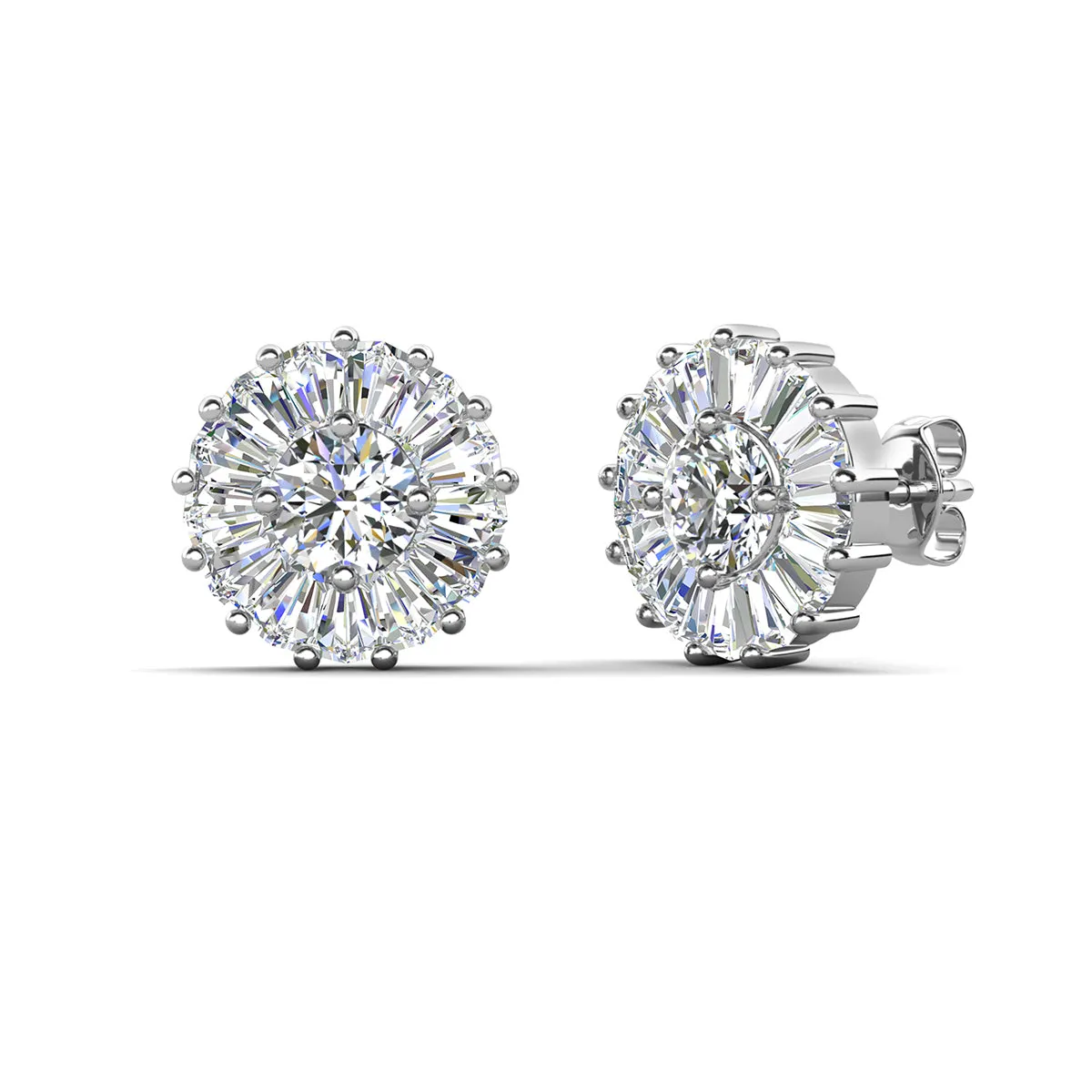 Ellee 18k White Gold Plated Stud Earrings with Simulated Diamond Crystals
