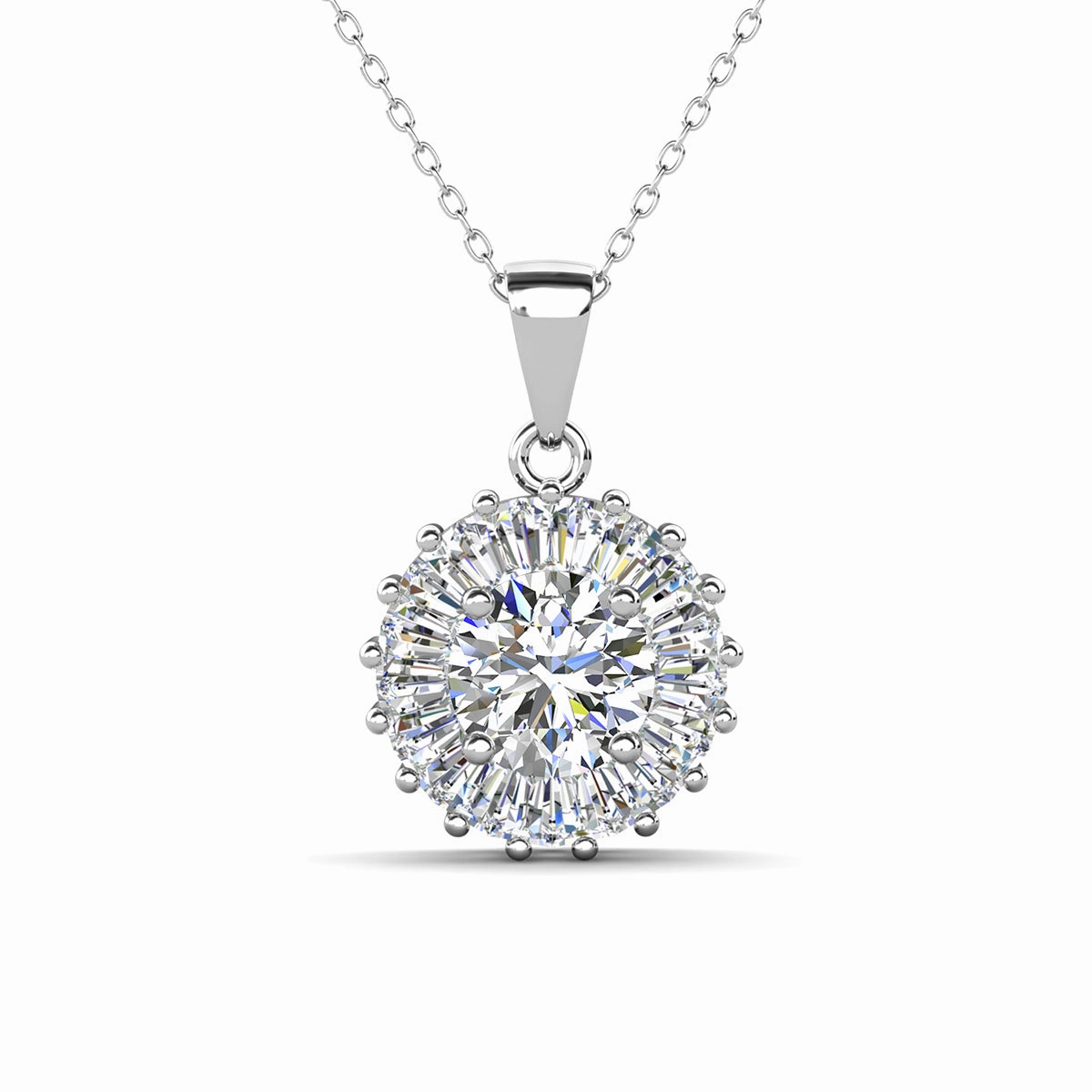 Ellee 18k White Gold Plated Silver Pendant Necklace with Simulated Diamond Crystals  Final Sale