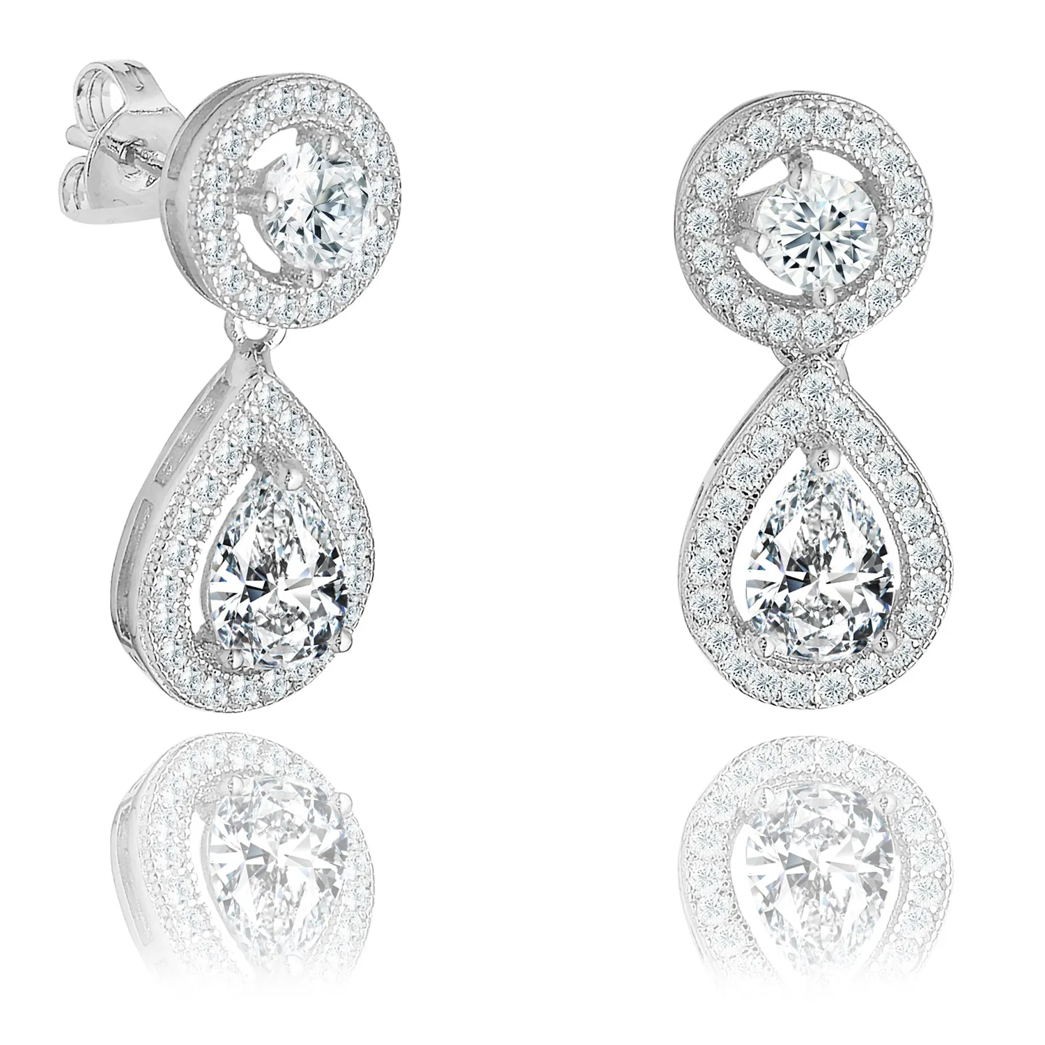 Elora 18k White Gold Plated Silver Tear Drop Stud Earrings with Simulated Diamond Crystals  Final Sale