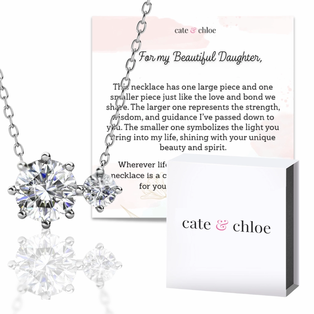 Emma 18k White Gold Plated 2-Stone Pendant Necklace with Swarovski Crystals & Sentimental Message for Daughter