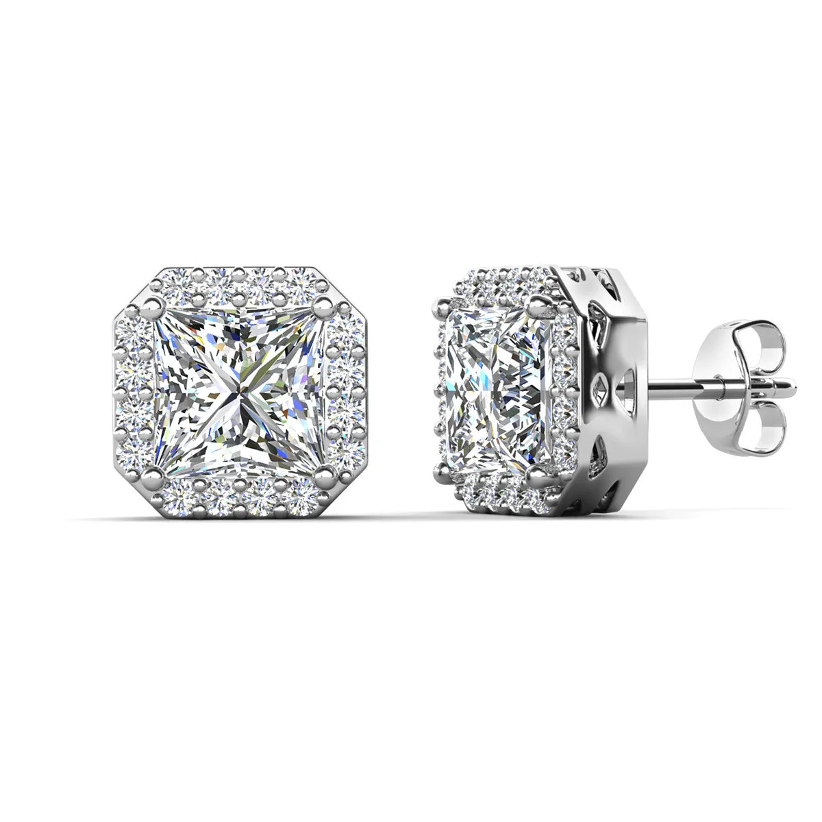 Estelle 18k White Gold Plated Halo Stud Earrings with Simulated Diamond Crystals