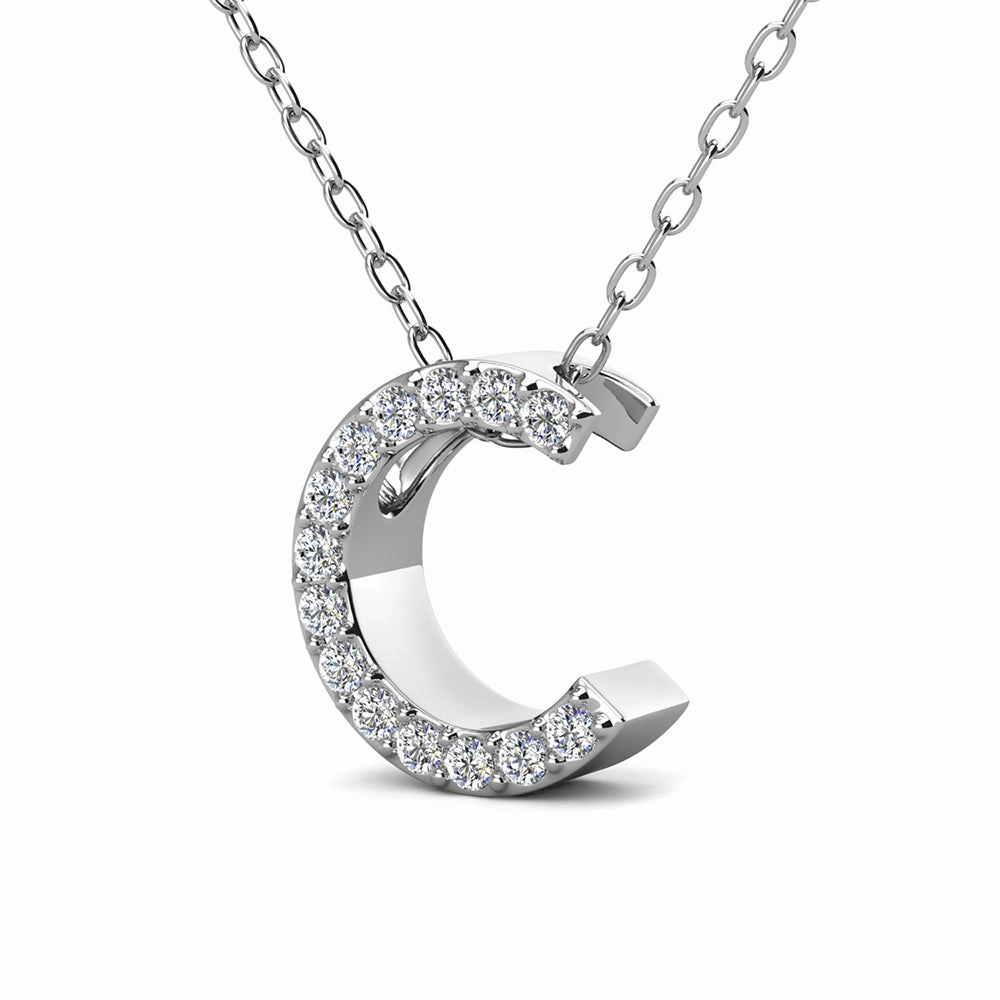 Ethereal Collection 18k White Gold Plated Initial Letter Pendant Necklace with Swarovski Crystals