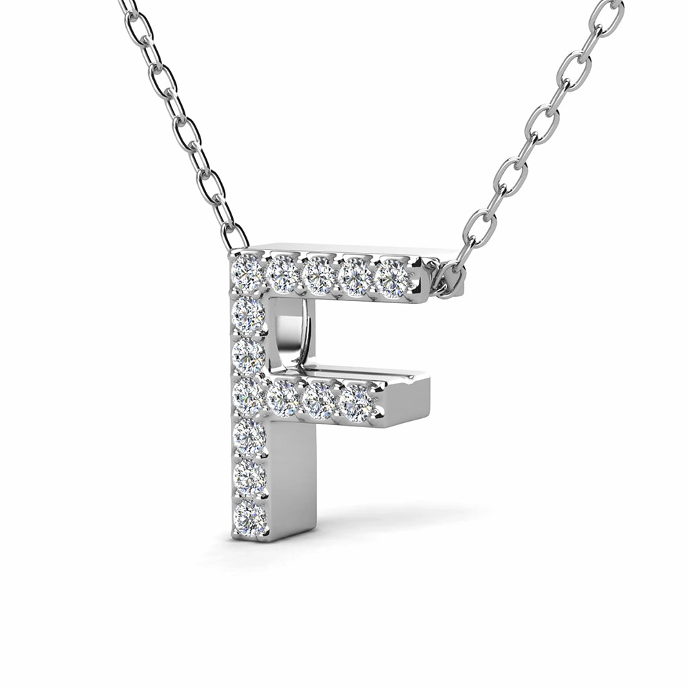 Ethereal Collection 18k White Gold Plated Initial Letter Pendant Necklace with Swarovski Crystals