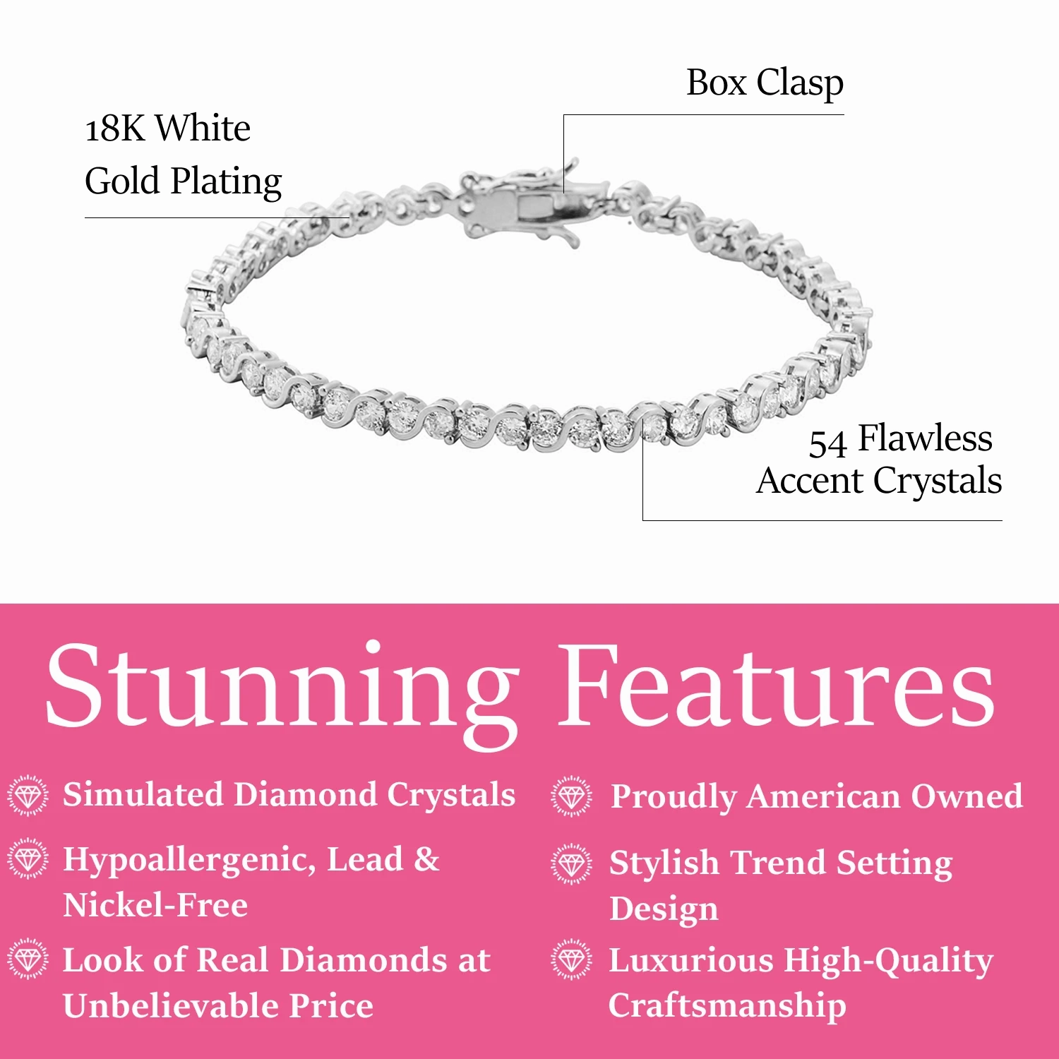Ezra 18k White Gold Plated Infinity Tennis Bracelet with Simulated Diamond Crystals