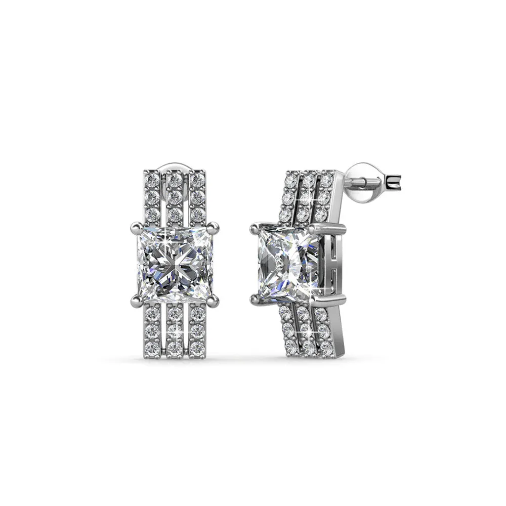 Fiona 18k White Gold Stud Plated Earrings with Princess Cut Swarovski Crystals