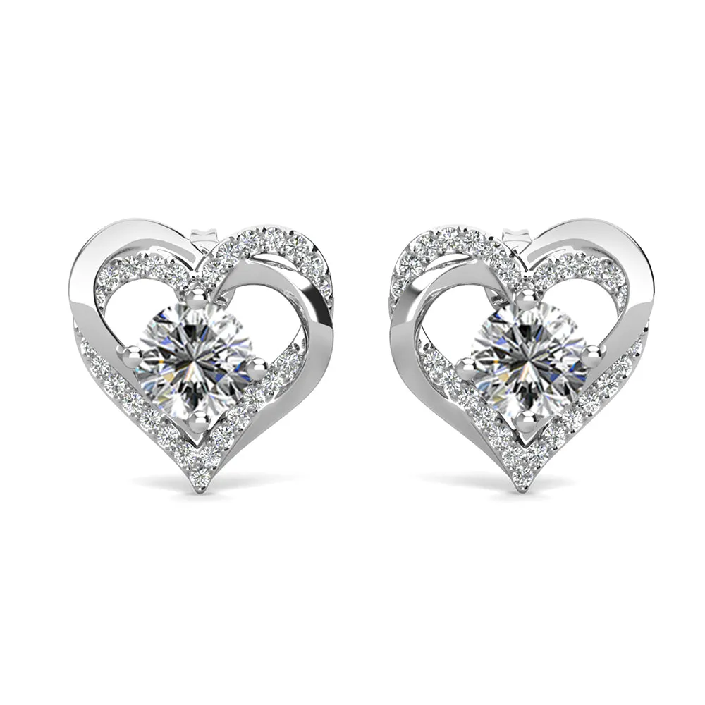 Forever April Birthstone Diamond 18k White Gold Plated Silver Double Heart Earrings with Swarovski Crystals