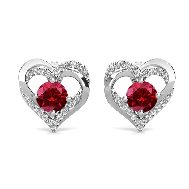 Forever Birthstone 18k White Gold Plated Double Heart Stud Earrings with Swarovski Crystals
