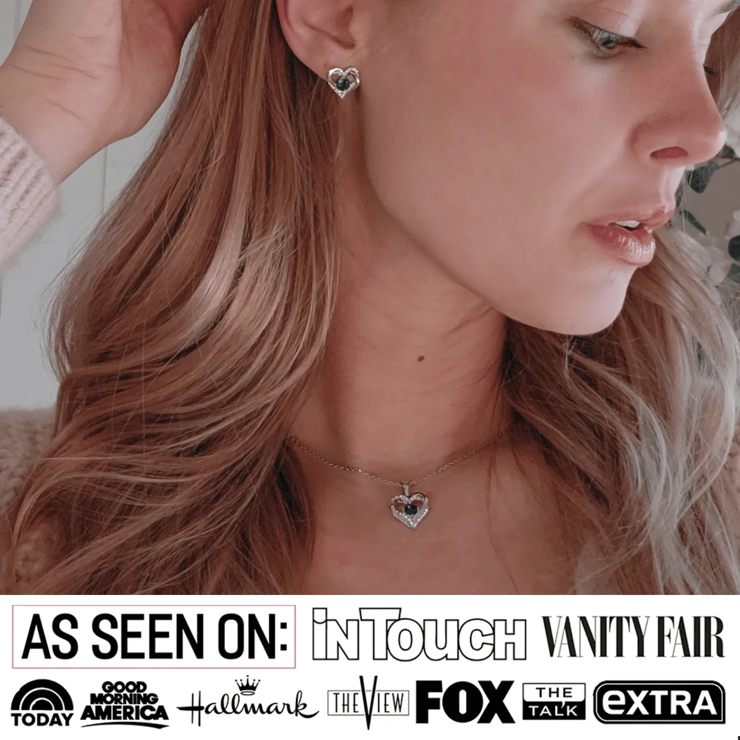 Forever Birthstone 18k White Gold Plated Silver Double Heart Earrings and Necklace Set with Swarovski Crystals